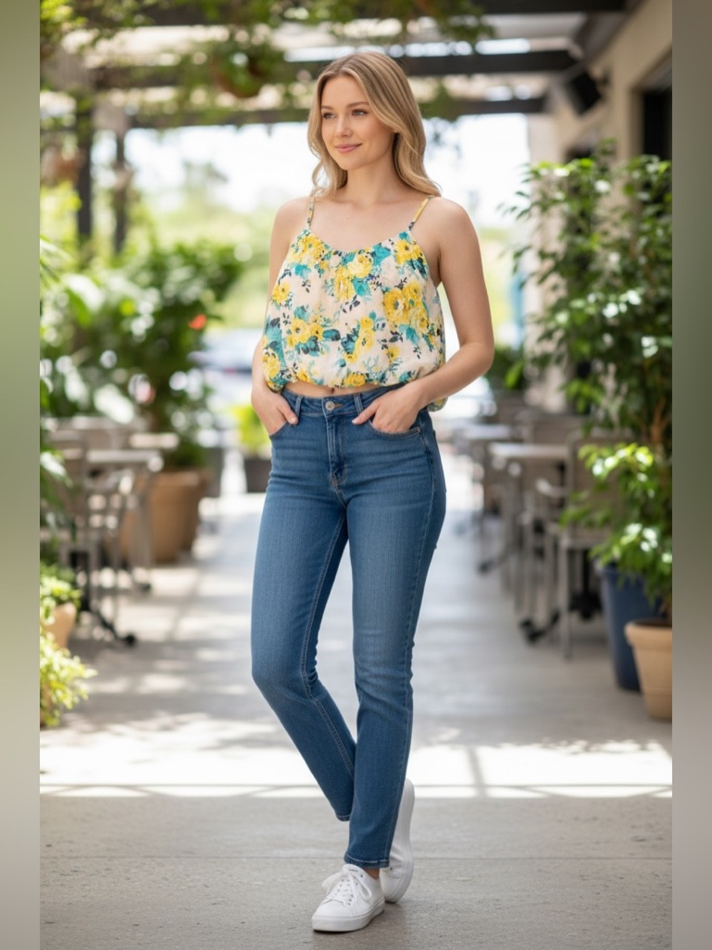 Forever 21 Yellow and Blue Floral Blouse